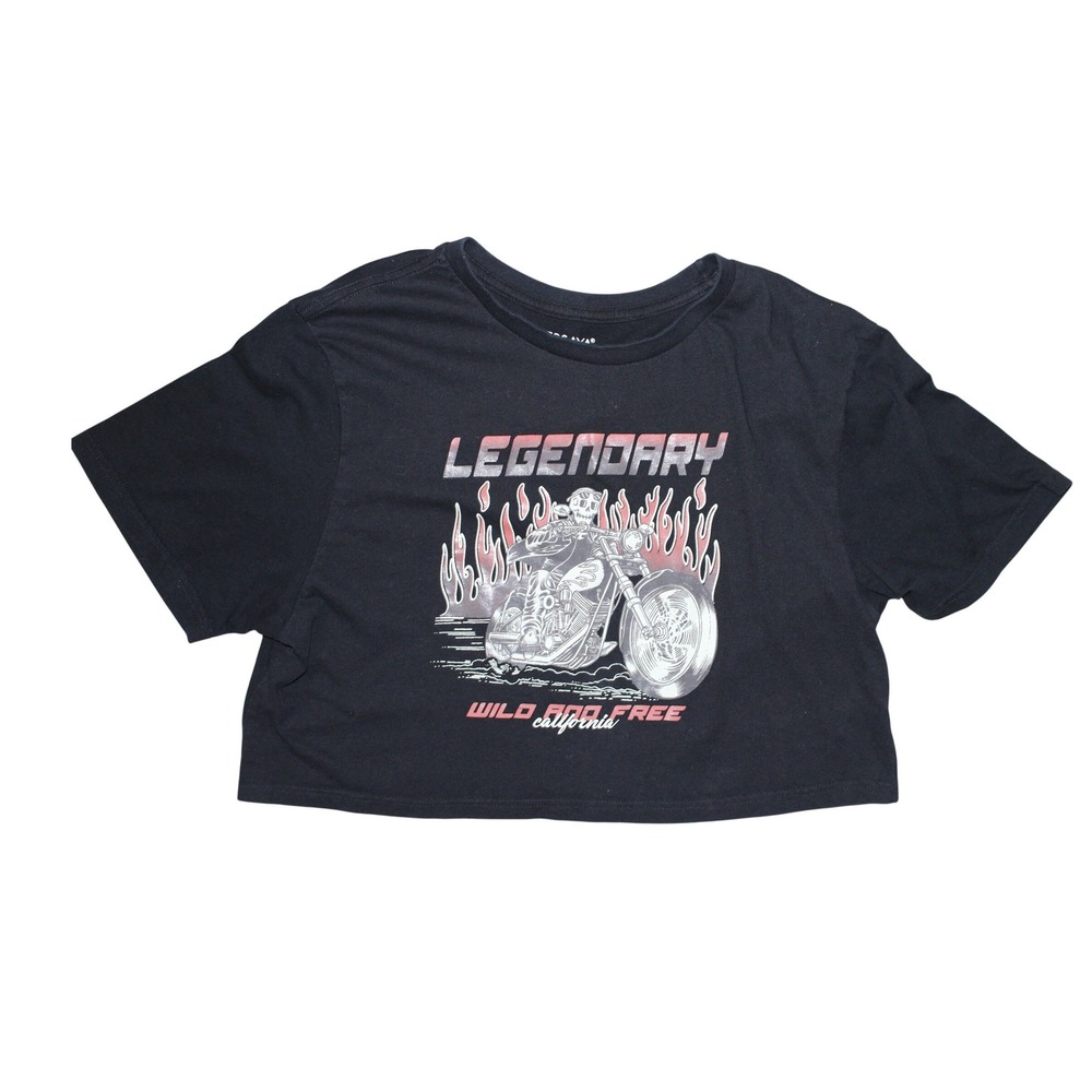 Persaya Legendary Wild and Free Motorcycle Graphic Crop‎ T-Shirt Black XL